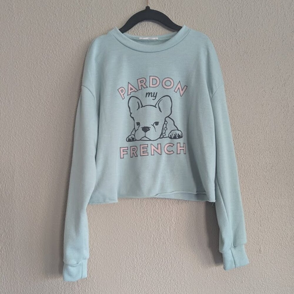 Mi Ami "Pardon My French" Bulldog Crop Sweatshirt | Girls Size 8